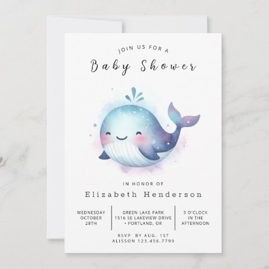 Invitation Baby shower de baleines à édition rustique (Devant)