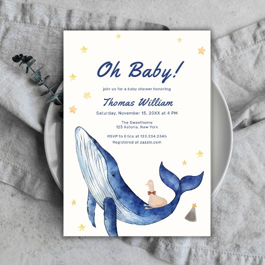 Invitation Baby shower de baleines à étoile bleu Whimsical Du