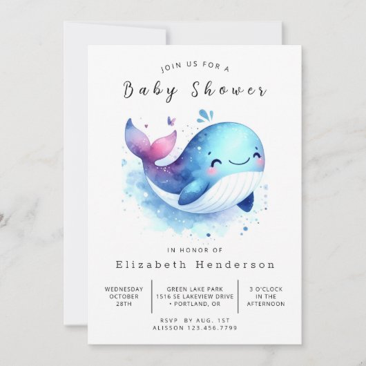 Invitation Baby shower de baleines à imprimer classique (Devant)