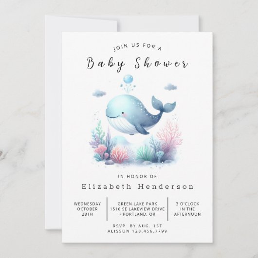 Invitation Baby shower de baleines à imprimer de Bohême (Devant)