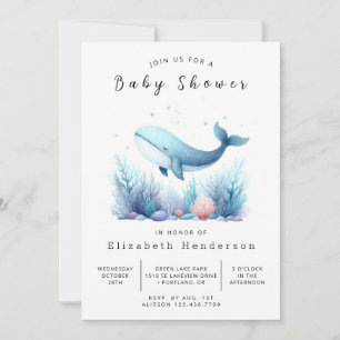 Invitation Baby shower de baleines à imprimer élégant