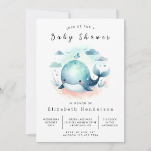Invitation Baby shower de baleines à imprimer neutre par sexe