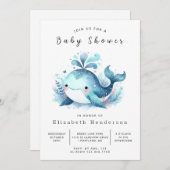 Invitation Baby shower de baleines à imprimer Ocean (Devant / Derrière)