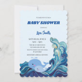 Invitation Baby shower de baleines bleu marine (Devant)