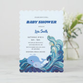 Invitation Baby shower de baleines bleu marine (Debout devant)