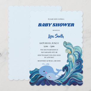 Invitation Baby shower de baleines bleu marine