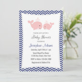 Invitation Baby shower de baleines bleu marine ros (Debout devant)