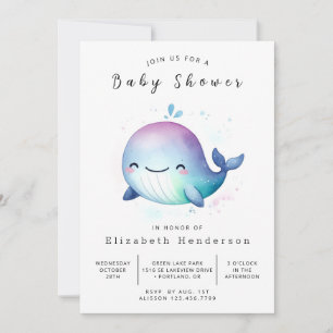 Invitation Baby shower de baleines éditable Pastel