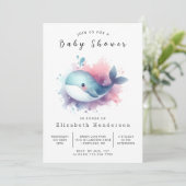 Invitation Baby shower de baleines en ligne Boho (Debout devant)