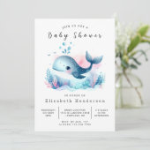 Invitation Baby shower de baleines en ligne d'eau (Debout devant)