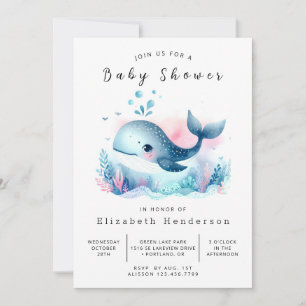 Invitation Baby shower de baleines en ligne d'eau