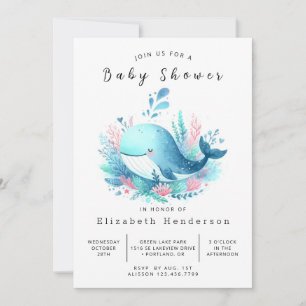 Invitation Baby shower de baleines en ligne d'eau