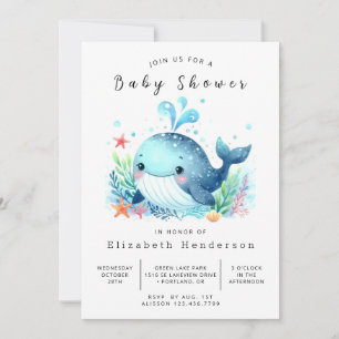 Invitation Baby shower de baleines en ligne élégant