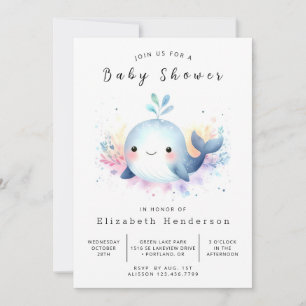 Invitation Baby shower de baleines en ligne élégant