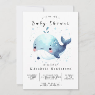 Invitation Baby shower de baleines en ligne élégant
