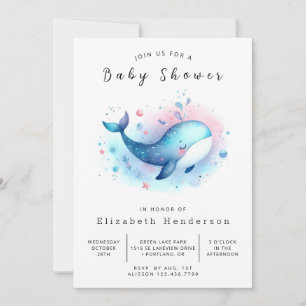 Invitation Baby shower de baleines en ligne enchanté