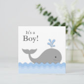 Invitation Baby shower de baleines gris bleu (Debout devant)