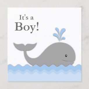 Invitation Baby shower de baleines gris bleu