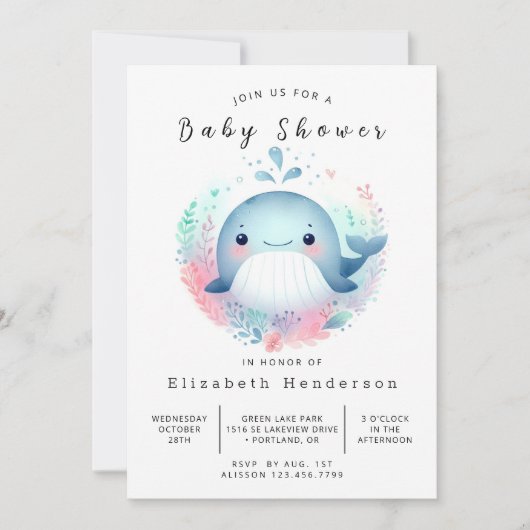 Invitation Baby shower de baleines imprimables unique (Devant)