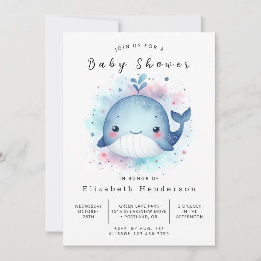 Invitation Baby shower de baleines imprimables unique (Devant)