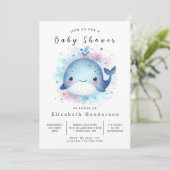 Invitation Baby shower de baleines imprimables unique (Debout devant)