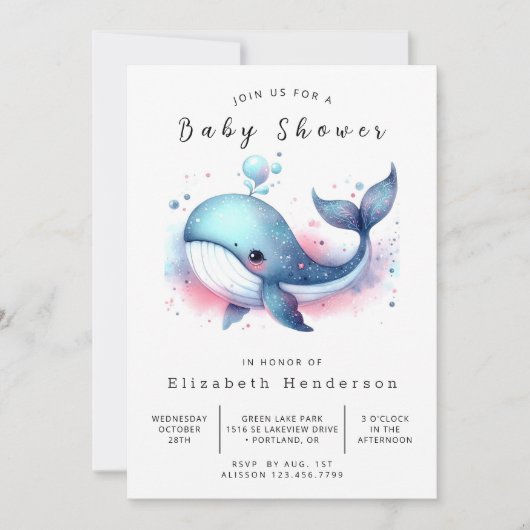 Invitation Baby shower de baleines imprimables unique (Devant)