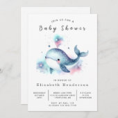 Invitation Baby shower de baleines modifiable amusant (Devant / Derrière)