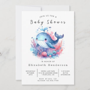 Invitation Baby shower de baleines modifiable amusant