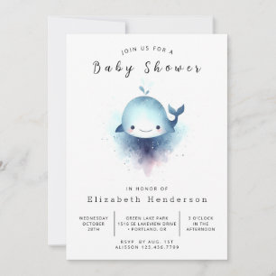 Invitation Baby shower de baleines modifiable aquarelle