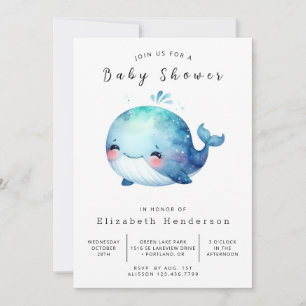 Invitation Baby shower de baleines modifiable aquarelle