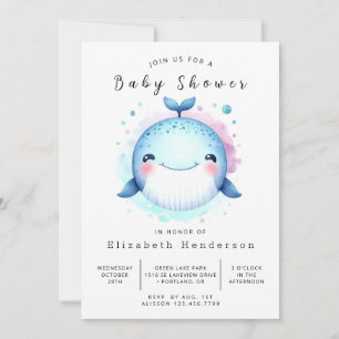 Invitation Baby shower de baleines modifiable aquarelle