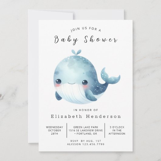 Invitation Baby shower de baleines modifiable classique (Devant)