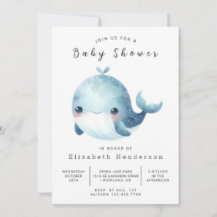 Invitation Baby shower de baleines modifiable classique
