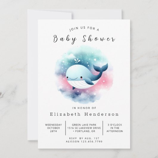 Invitation Baby shower de baleines modifiable classique (Devant)