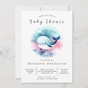 Invitation Baby shower de baleines modifiable classique
