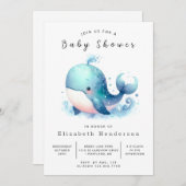 Invitation Baby shower de baleines modifiable dans l'océan (Devant / Derrière)