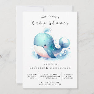 Invitation Baby shower de baleines modifiable dans l'océan