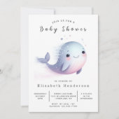 Invitation Baby shower de baleines modifiable de Boho (Devant)