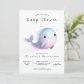 Invitation Baby shower de baleines modifiable de Boho (Debout devant)