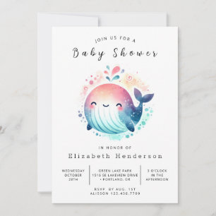 Invitation Baby shower de baleines modifiable en eau