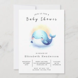 Invitation Baby shower de baleines modifiable en eau