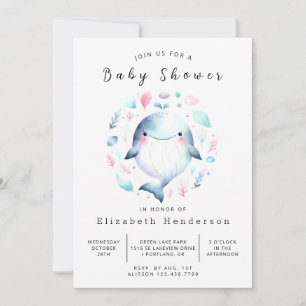 Invitation Baby shower de baleines modifiable en mer