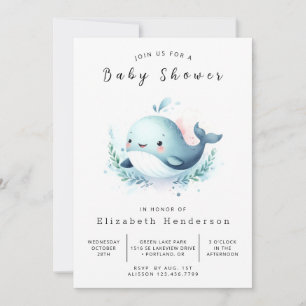 Invitation Baby shower de baleines modifiable enchanté