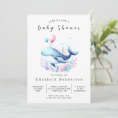 Invitation Baby shower de baleines modifiable enchanté (Debout devant)