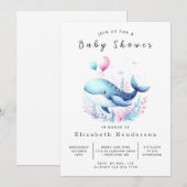 Invitation Baby shower de baleines modifiable enchanté (Devant / Derrière)