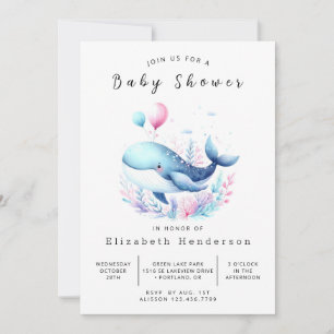 Invitation Baby shower de baleines modifiable enchanté