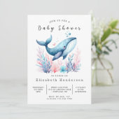 Invitation Baby shower de baleines modifiable et neutre selon (Debout devant)