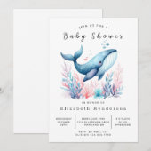 Invitation Baby shower de baleines modifiable et neutre selon (Devant / Derrière)