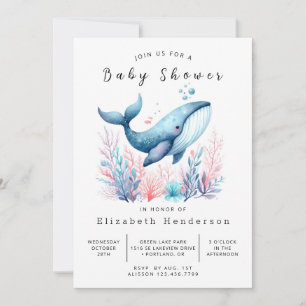 Invitation Baby shower de baleines modifiable et neutre selon
