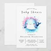 Invitation Baby shower de baleines modifiable et neutre selon (Devant / Derrière)